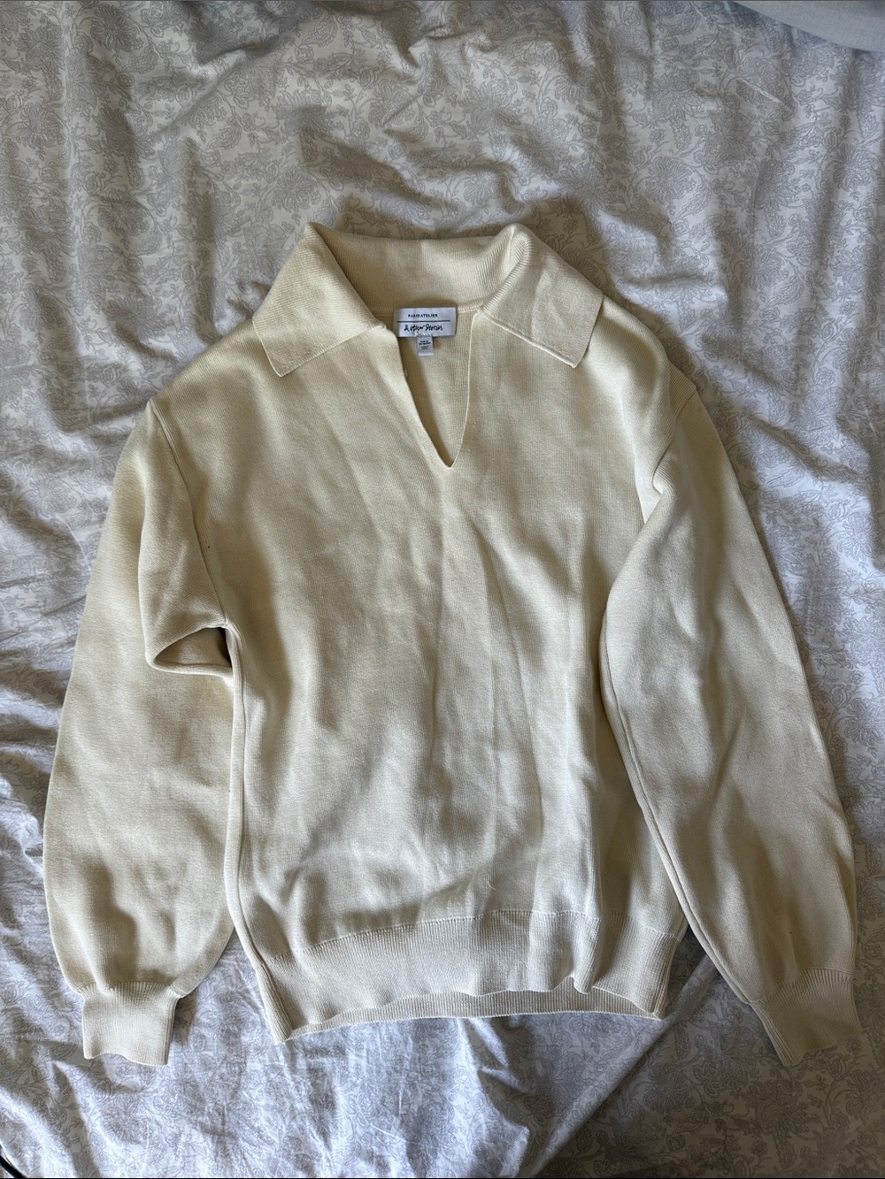 & Other Stories Cream Collared V-Neck Sweater - Women's